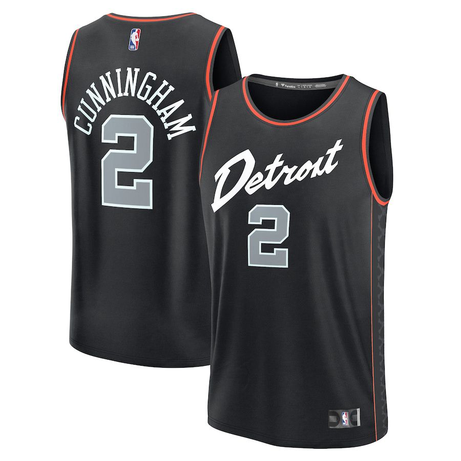 Men Detroit Pistons #2 Cade Cunningham Fanatics Branded Black City Edition 2023-24 Fast Break NBA Jersey